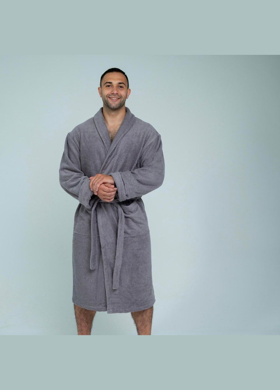 Халат махровий чоловічий на запах Сірий (П4К-lel-mahra-004-02) No Brand (308864417)