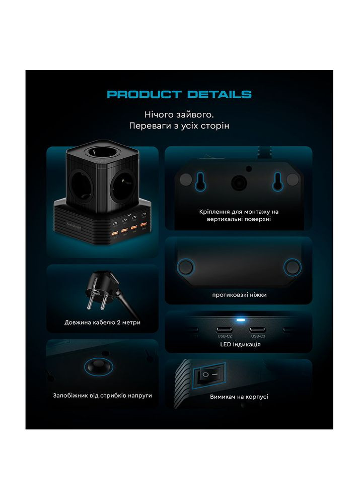 Сетевое зарядное устройство для Resolute Power ARP-544 100W GaN 2m Black (ARM73177) ArmorStandart (323102148)