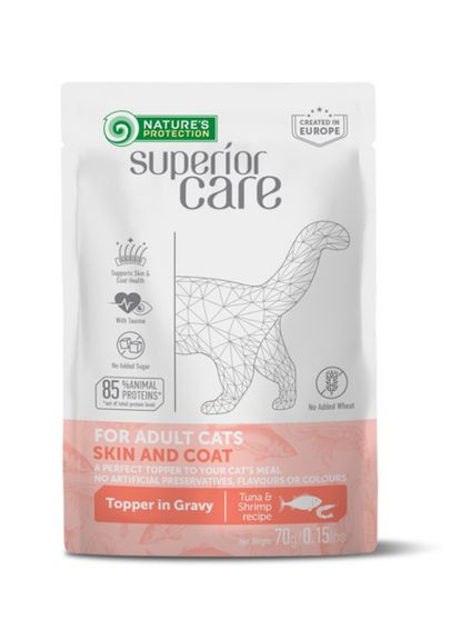 Влажный корм для кошек SUPERIOR CARE Skin and Coat Adult Cats All Breeds with Tuna and Shrimps 70 г Nature's Protection (361230045)
