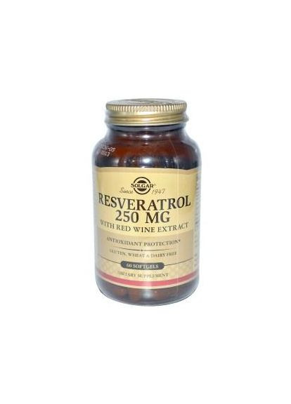 Ресвератрол (Resveratrol),, 250 мг, 60 капсул Solgar (366734056)