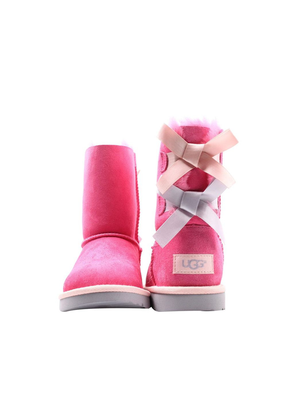 Розовые угги с лентами australia bailey bow ii kids boot pink azalea/icelandic blue (размер 29) UGG