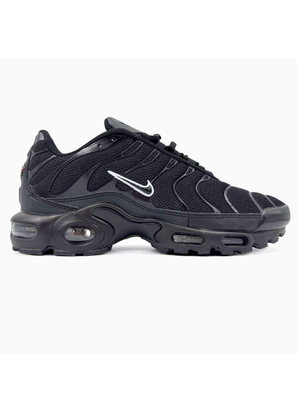 Чорні Осінні кросівки чоловічі nike air max tn plus black / white logo найк аір макс тн плюс No Brand