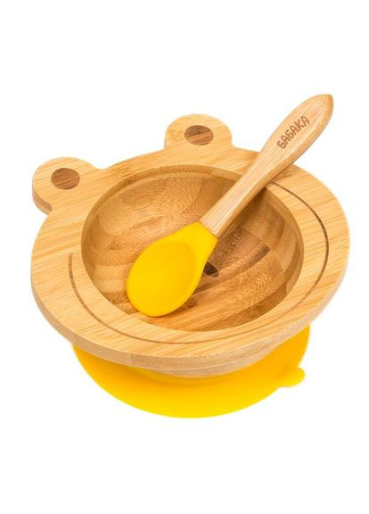 Набір дитячого посуду Жабенятко Коричнево-жовтий 3 шт (310414) Бабака (327399308)