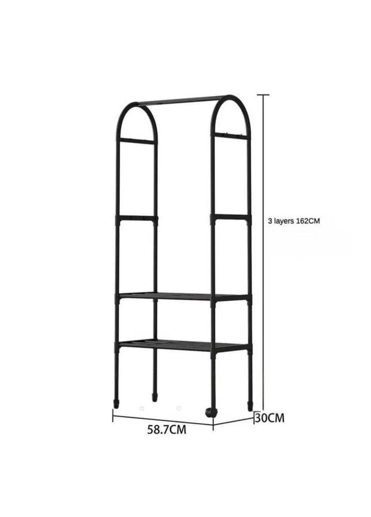 Підлогова вішалка металева стійка для одягу на колесах пересувна з стелажем для взуття Чорний (465609А) Good Idea (352061152)