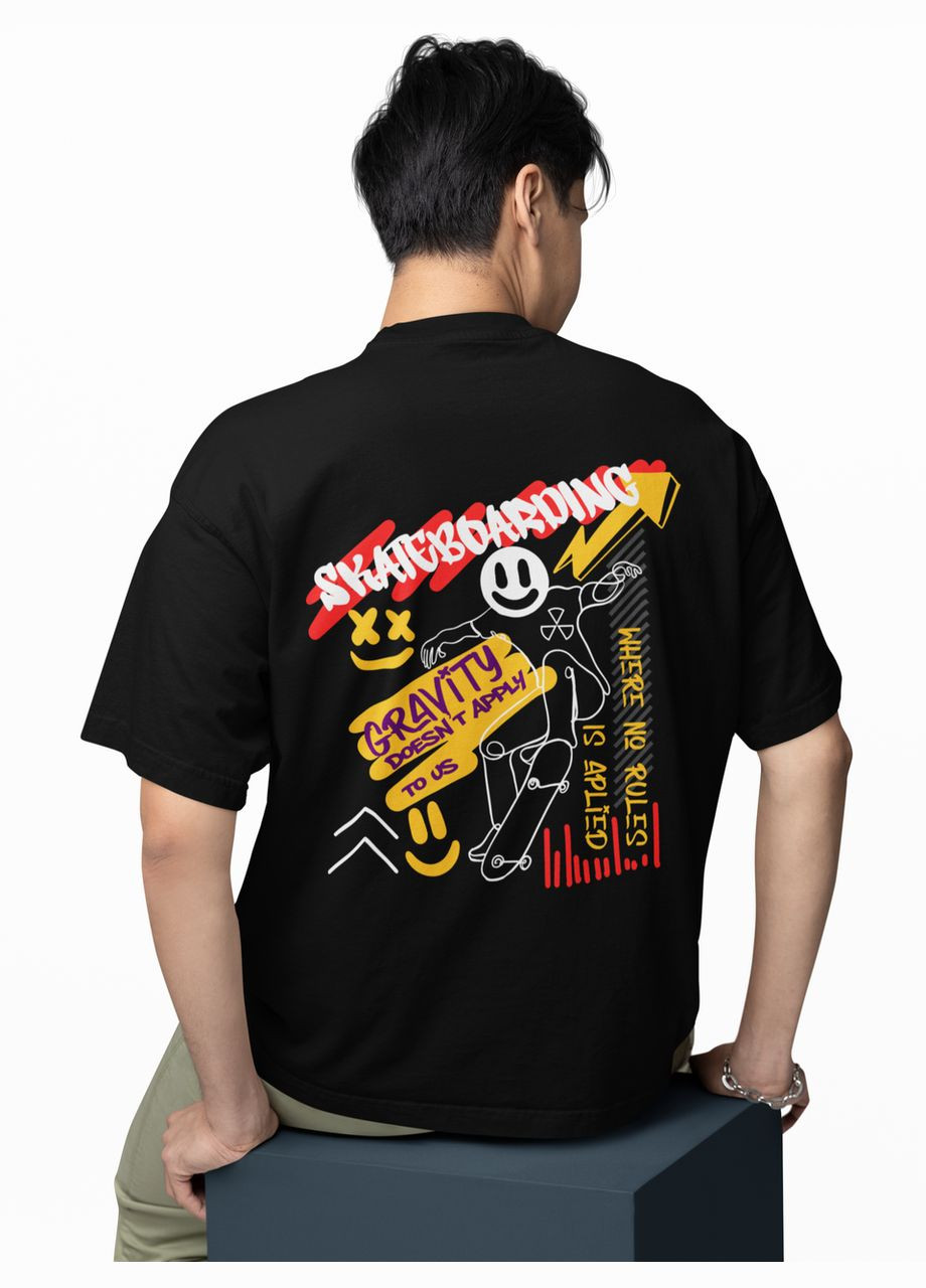 Чорна чоловіча футболка оверсайз «skateboarding» 1130154 чорна з коротким рукавом Mishe