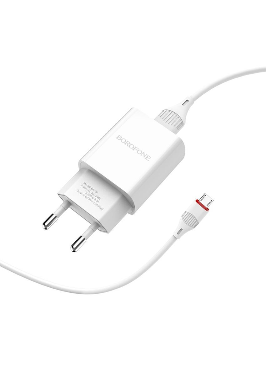 Мережевий зарядний пристрій charger set(Micro) 10.5W White (6931474700735) Borofone BA20A Sharp single port (325420760)