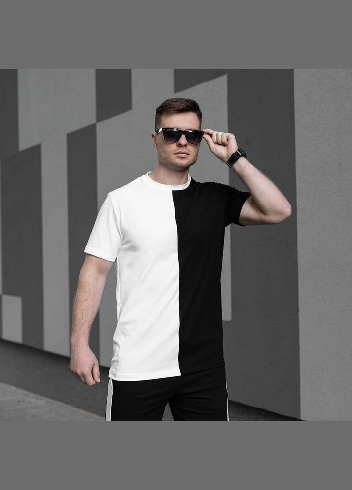 Чорно-біла стильна двокольорова футболка з коротким рукавом Vakko