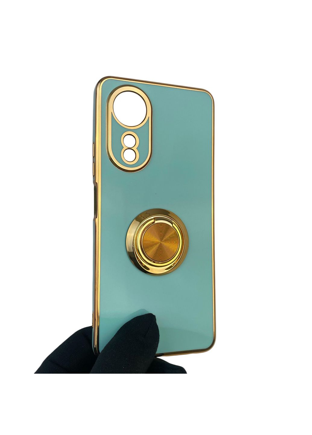 Чехол для A58 4G с кольцом-подставкой с золотой окантовкой на оппо а58 бирюзовый gs1 Oppo (366229212)