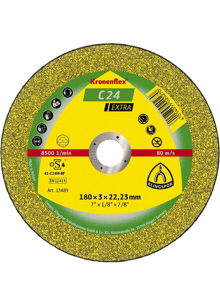 Отрезной диск Kronenflex С24 Extra (180х3х22.23 мм) прямой круг по бетону (21075) Klingspor (306551098)