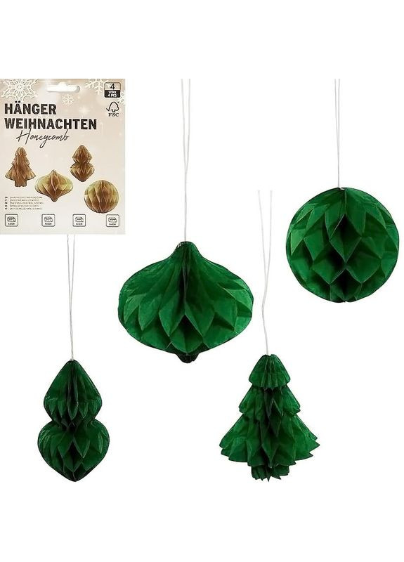 Набор подвесных бумажных новогодних украшений "Зеленые фигуры" CG-2, 4 шт Bambi (369527789)