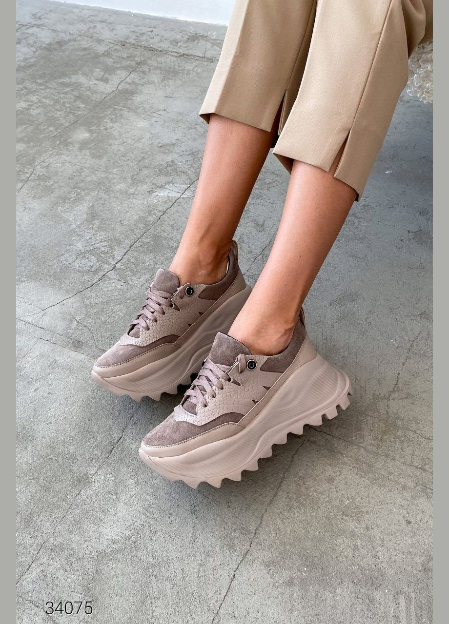 Шкіряні кросівки на масивній підошві Liton бежеві демісезони (303699147)