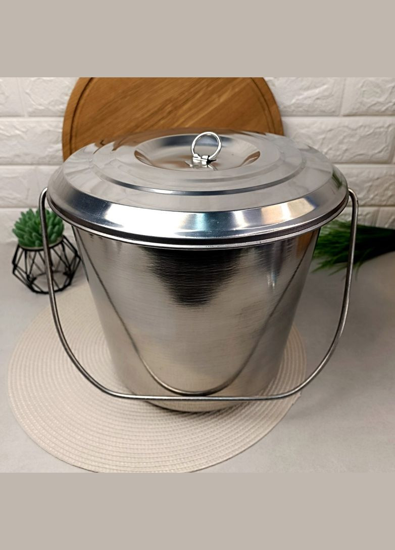 Большое пищевое ведро из нержавеющей стали с крышкой для общепита 15л №4 0390 А-П A-Plus (303721850)