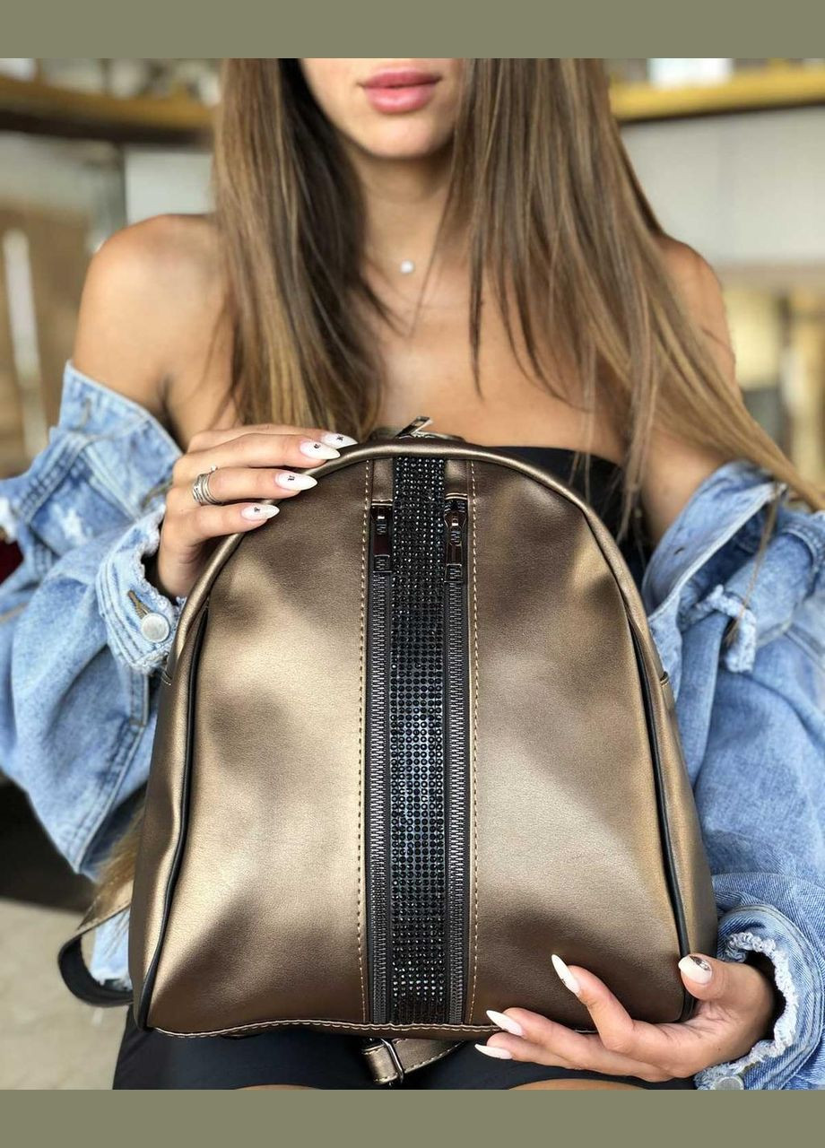 Женский рюкзак из мягкой экокожи со стразами «Юна» бронзового цвета WeLassie (298568143)