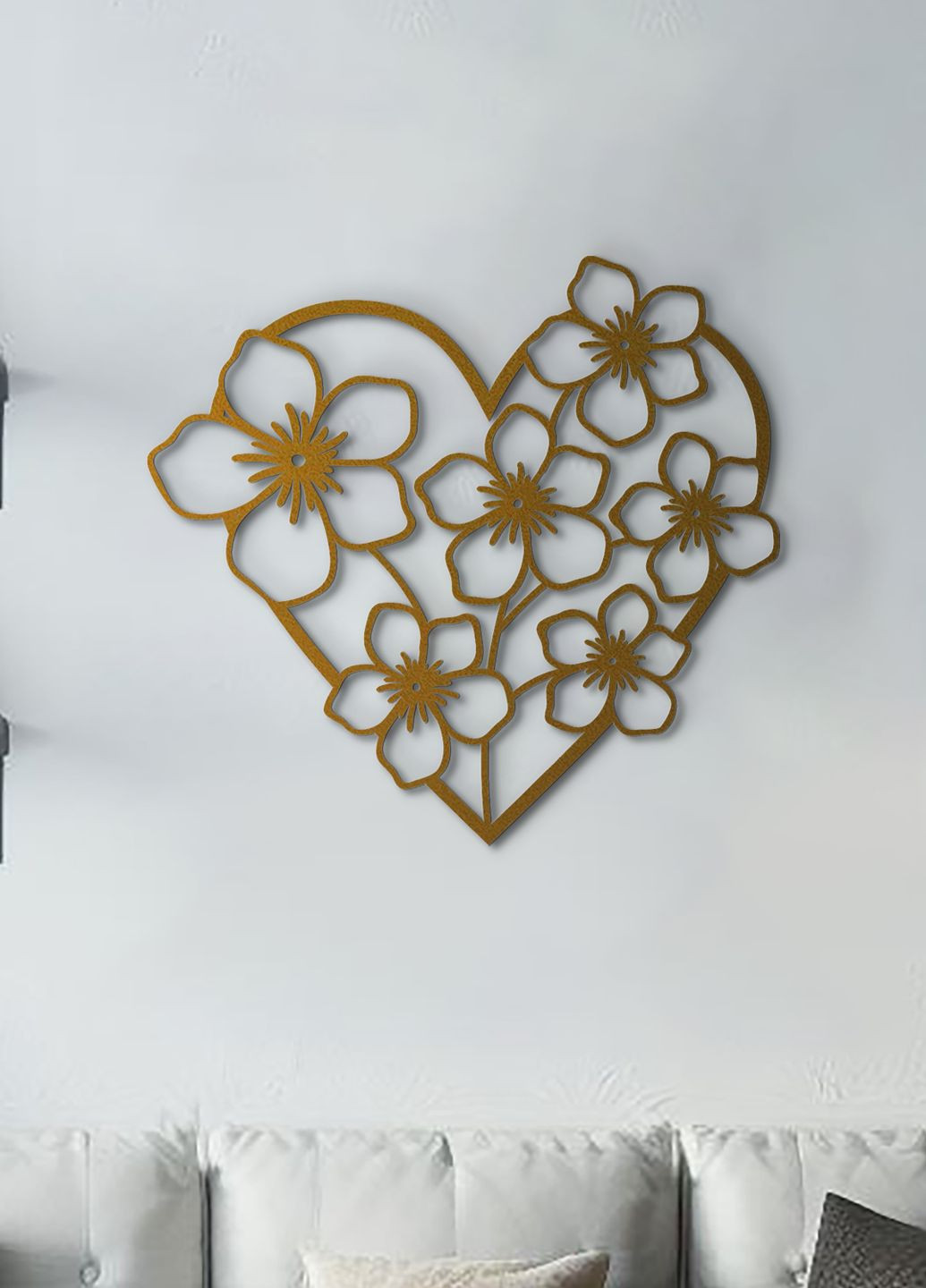 Современная картина на стену в спальню, декоративное панно из дерева "Цветочное сердце", стиль лофт 25х28 см Woodyard (292113025)