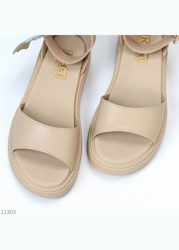 Бежеві шкіряні босоніжки, бежеві жіночі босоніжки з ремінцем, босоніжки на низькому ходу код 21303 KDSL Glory (335007472)