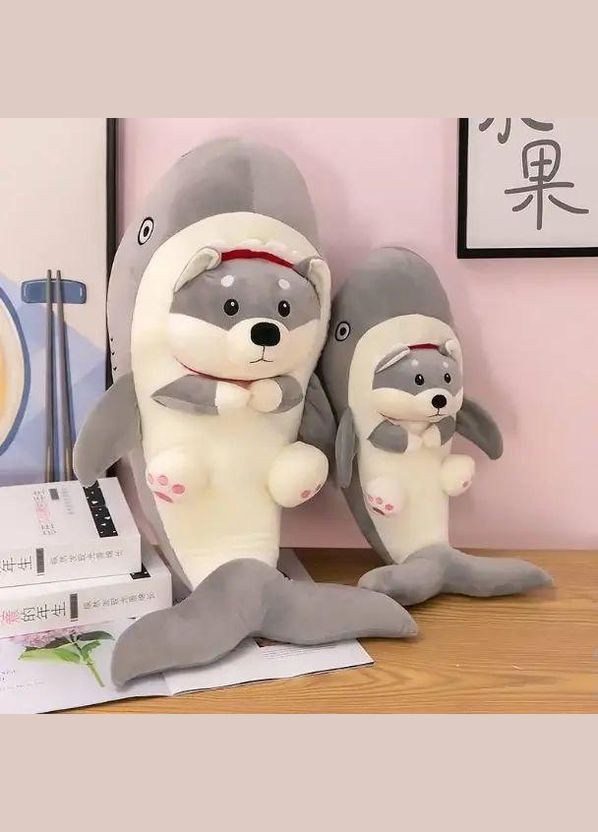 Мягкая игрушка Собака Акула 85см, плюшевая игрушка-подушка Акула-Хаски, Серый IKEA (302898183)