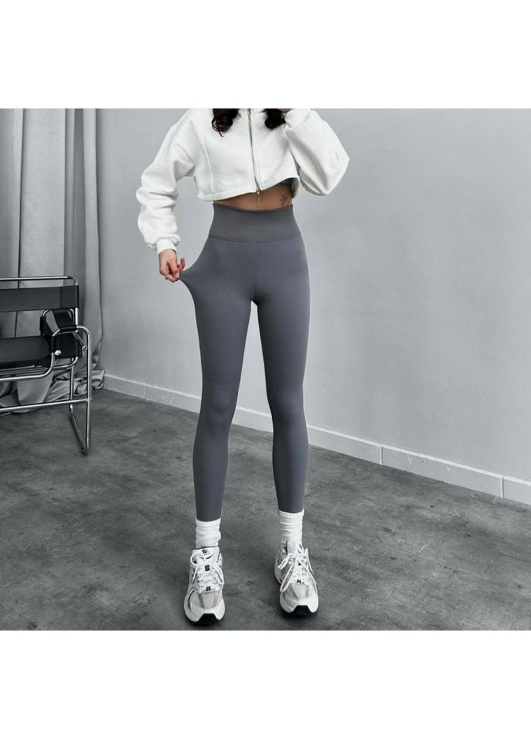 Серые демисезонные женские теплые лосины в рубче на флисе bf865, размер No Brand