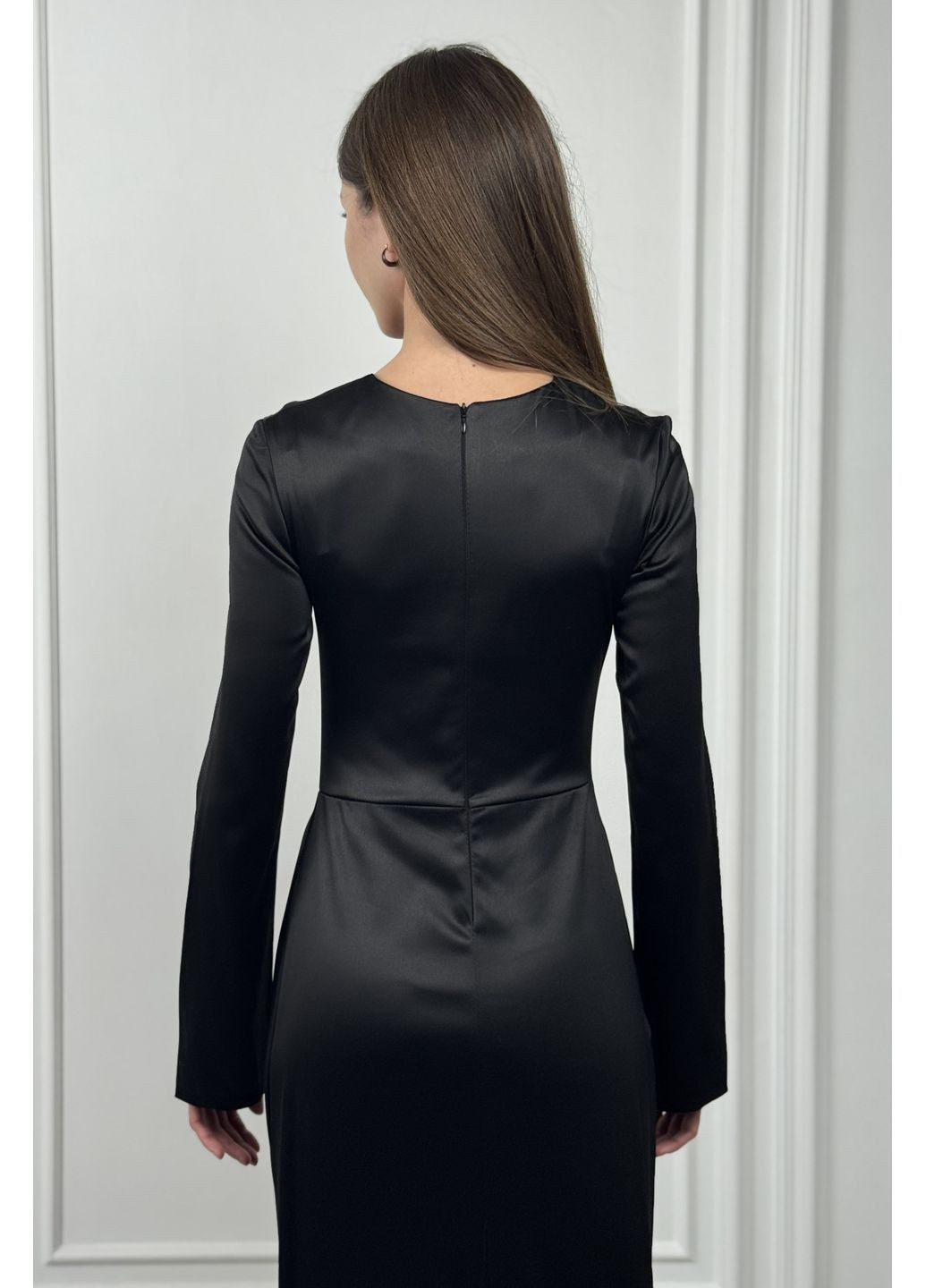 Черное праздничный, коктейльное, вечернее платье макси со сборкой и разрезом CHICLY однотонное