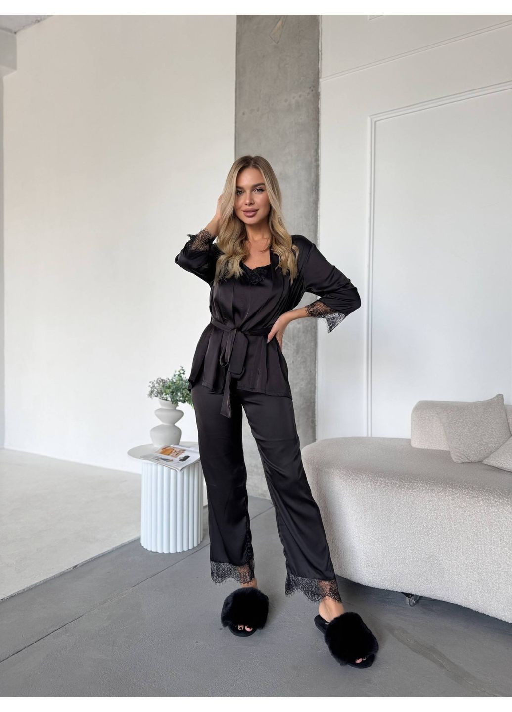 Зелена всесезон жіноча піжама халат + топ + шорти + штани No Brand