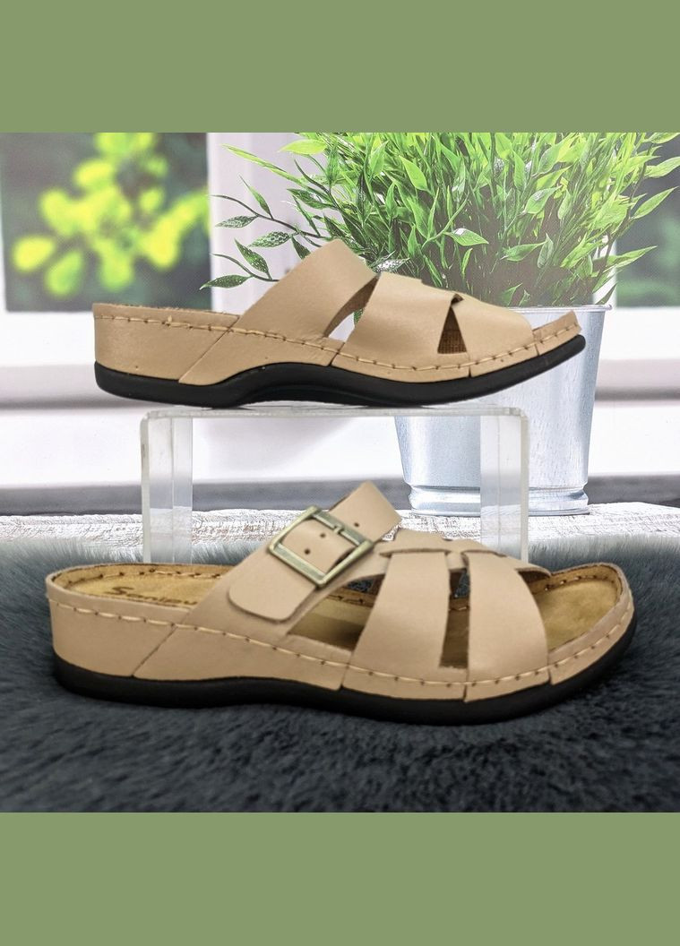 Шльопанці жіночі шкіряні на танкетці Sanipur (333799059)