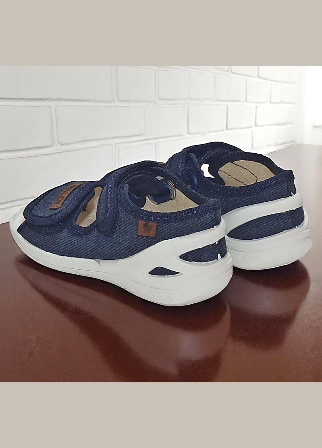 Темно-синие ортопедические открытые тапочки текстильные босоножки на липучках валди адам Waldi
