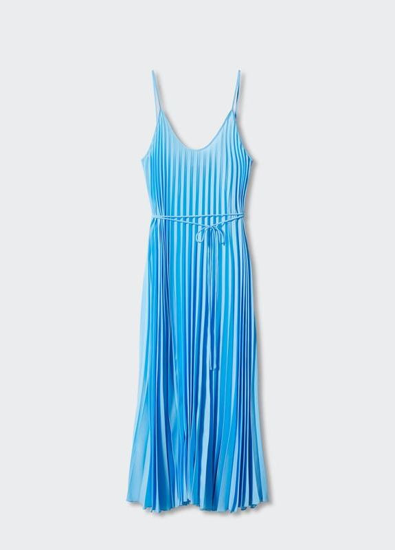 Голубое платье голубое меди на бретелях плиссе платье Mango