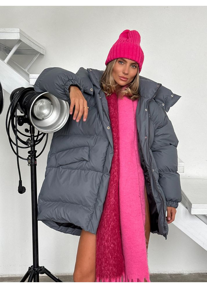 Серая зимняя женская куртка rudy с карманами и съемным капюшоном (mil587) milirud