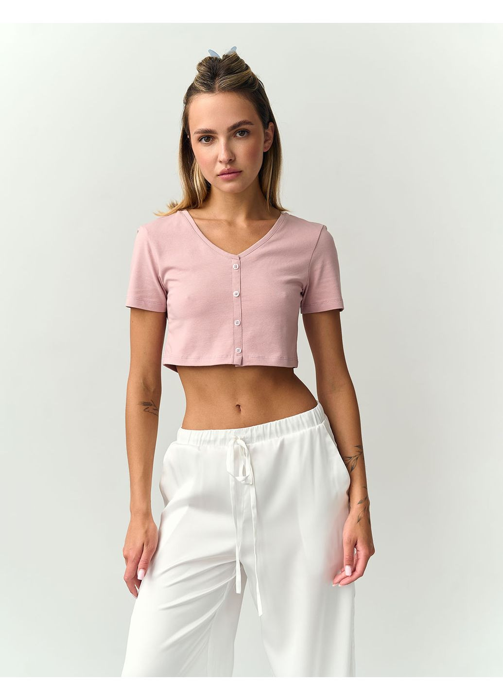 Женская футболка-топ на пуговицах (0012400PUDXS) Casual Trend №124 - (358935090)