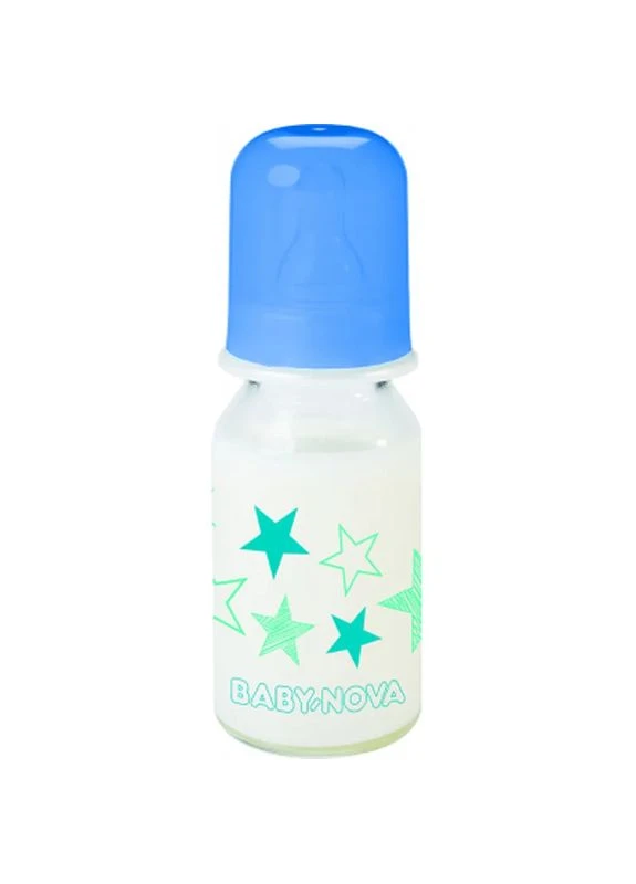 Пляшечка для годування Декор скляна 125 мл Синя (3960332) Baby-Nova (398797605)