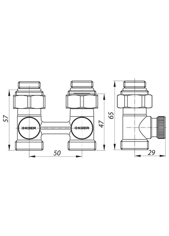 Узел нижнего подключения радиатора прямой 3/4'' (комплект) KR.1131 (KR2815) KOER (321205678)