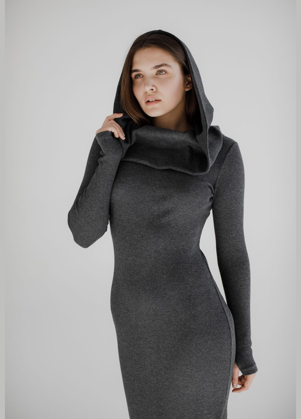 Темно-серое платье женское - платье maxi с капюшоном ah0001w Aberhol