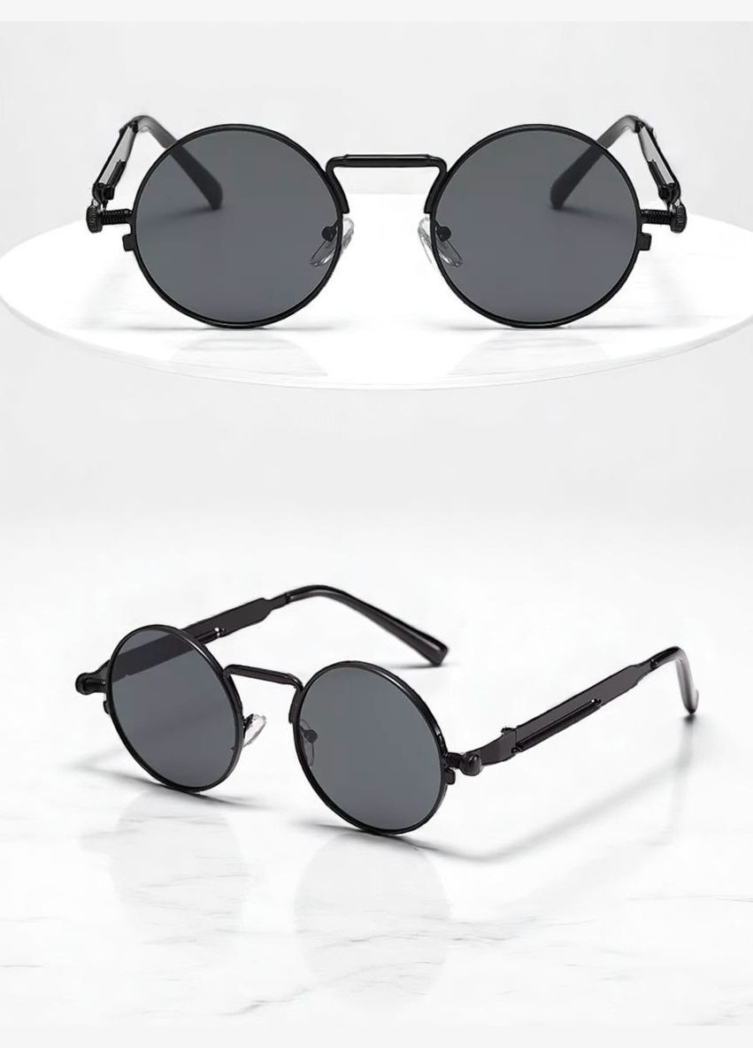 Сонцезахисні круглі окуляри, іміджеві ретро унісекс окуляри з металевою оправою панк Чорні No Brand Steampunk (335020080)