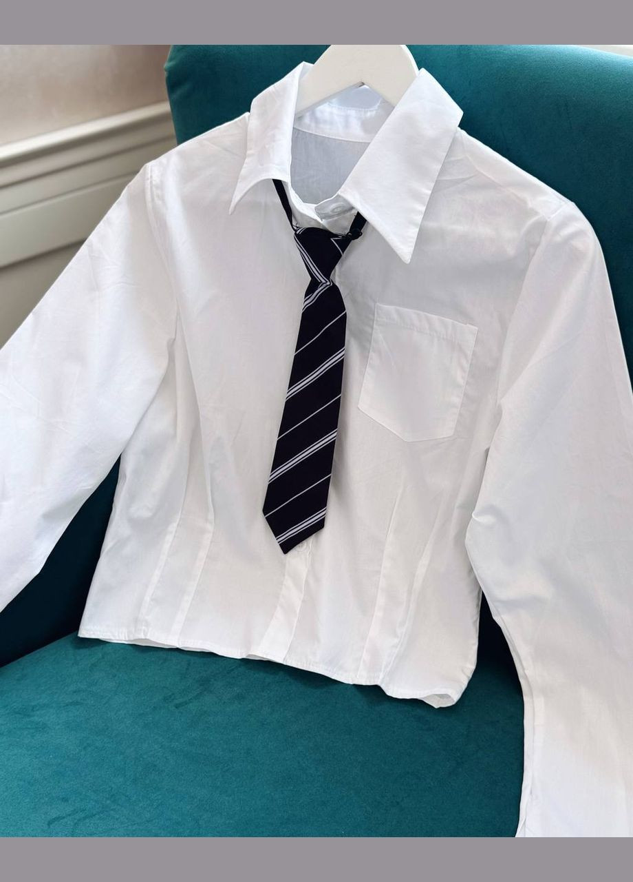 Белая повседневный рубашка однотонная Україна с длинным рукавом