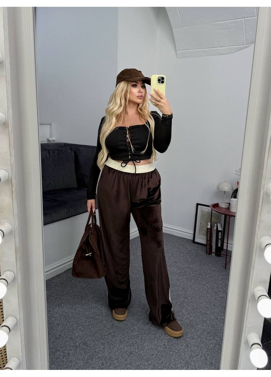 Штани палаццо з лампасами з м’якого велюру No Brand (364193867)