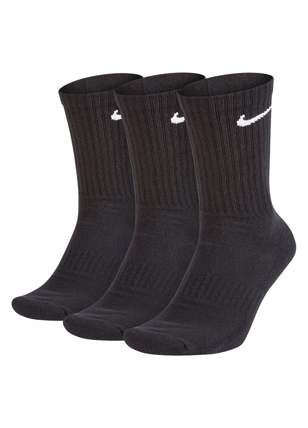 Чёрные носки everyday cushion crew 3-pack black — sx7664-010 Nike однотонные (333962331)