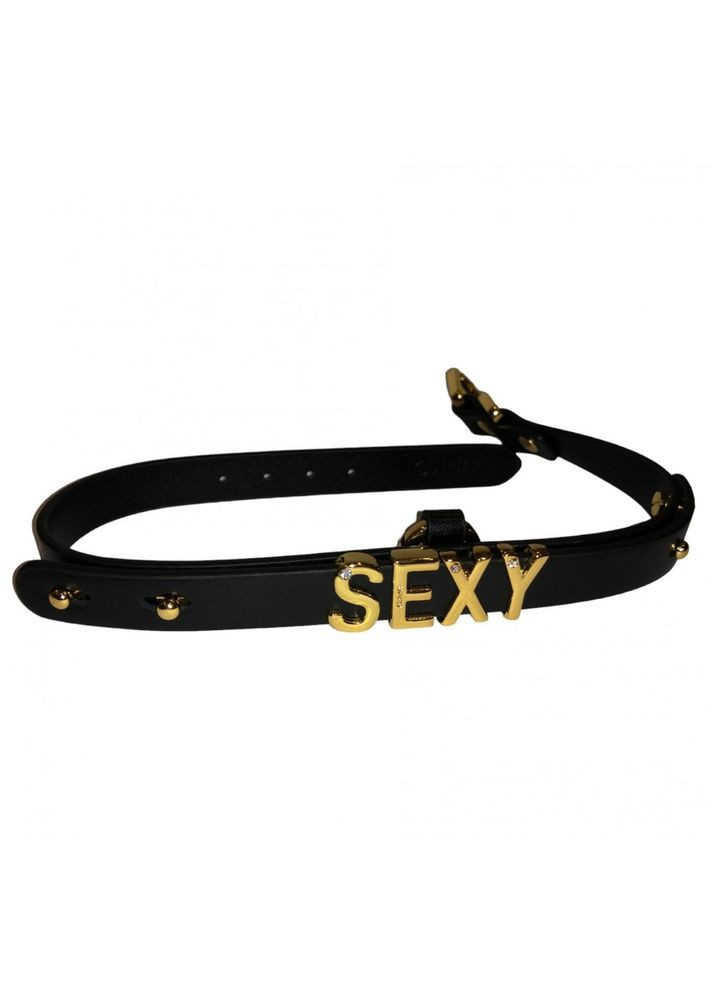 Чокер із написом SEXY від з італійської шкіри, чорний із золотою фурнітурою UPKO (297130432)
