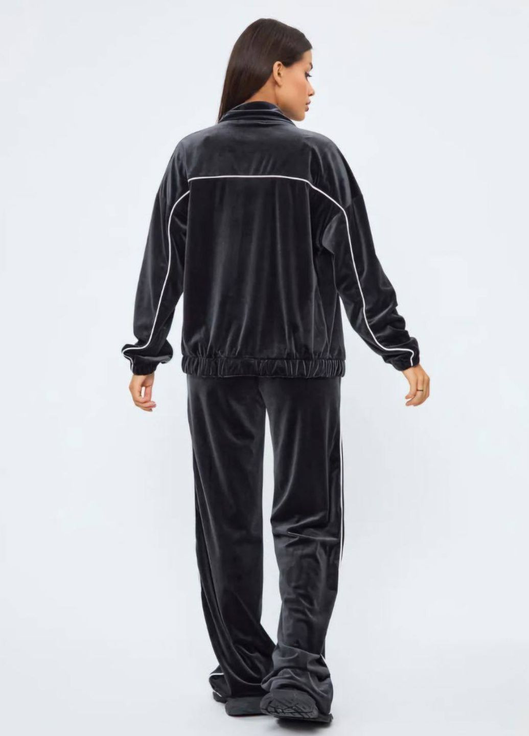 Базовый повседневный велюровый костюм двойка украшен кантом: кофта на молнии + штаны Tik-Tak (362539709)