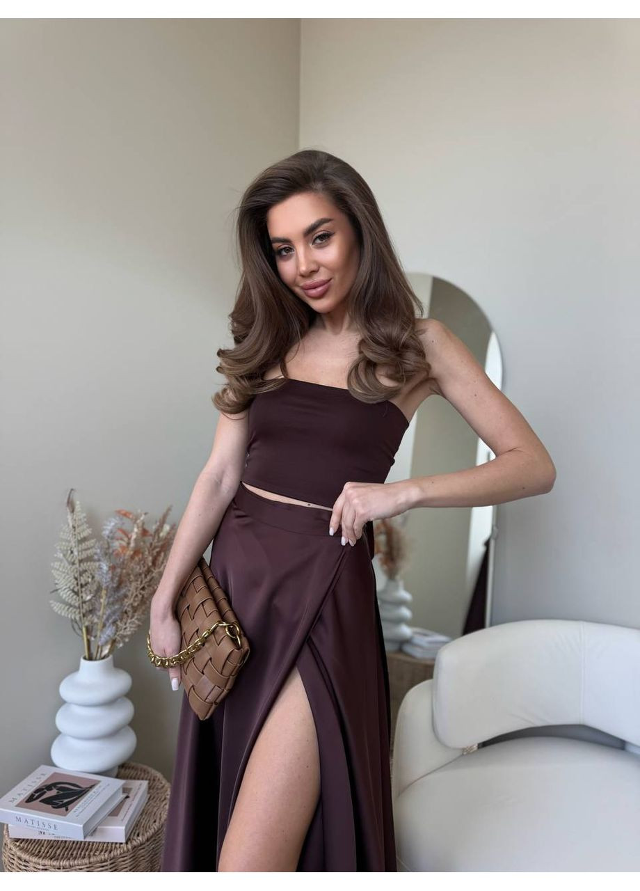 Темно-коричневая вечерний женская юбка меди на запах MonCher на запах