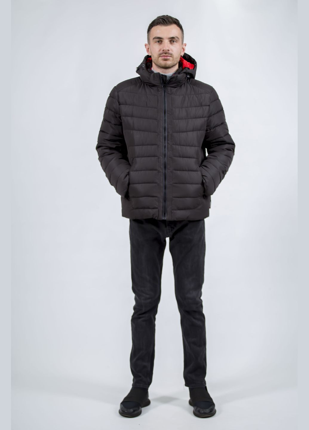 Черная зимняя мужской зимний пуховик со стойкой и капюшоном, биопух snow image (, ), 41193 No Brand