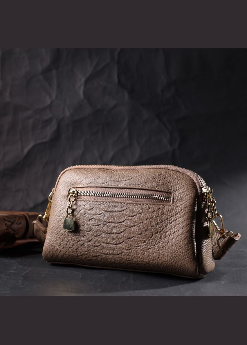 Сумка женская через плечо на два отделения кожаная 22356 Бежевая Vintage (302009089)