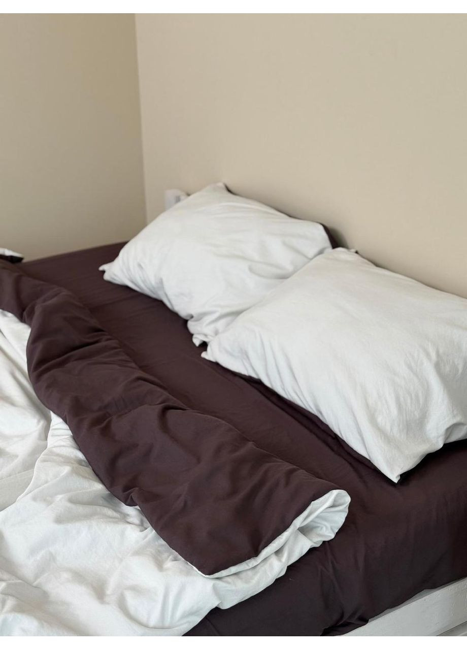 Постельное белье с резинкой Молочный с Шоколадным, сатин Семейный размер, наволочки 70/70 No Brand (364220050)