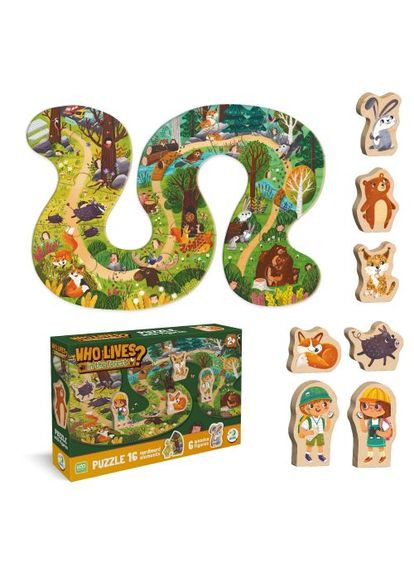 Пазл "Кто живет в лесу?" (16 картонных деталей + 6 деревянных фигурок) Dodo (372820346)