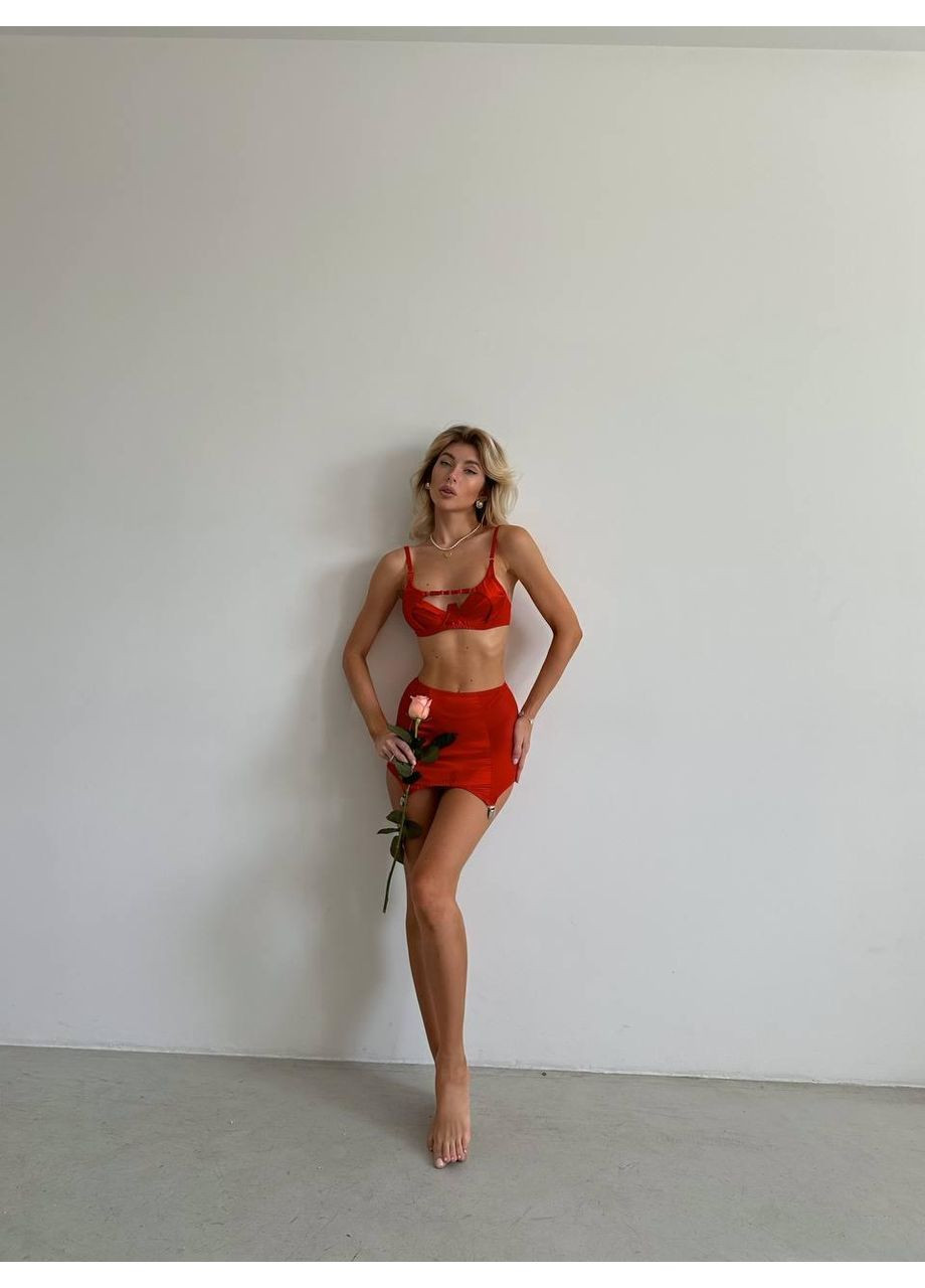 Червоний демісезонний жіночий комплект білизни зі спідницею і бюстгальтером / сексуальна жіноча білизна червоного кольору для фотосесій і побач No Brand
