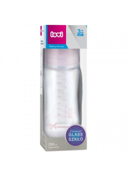 Пляшечка для годування Lovi diamond glass baby shower скляна 250 мл рожева (268146589)