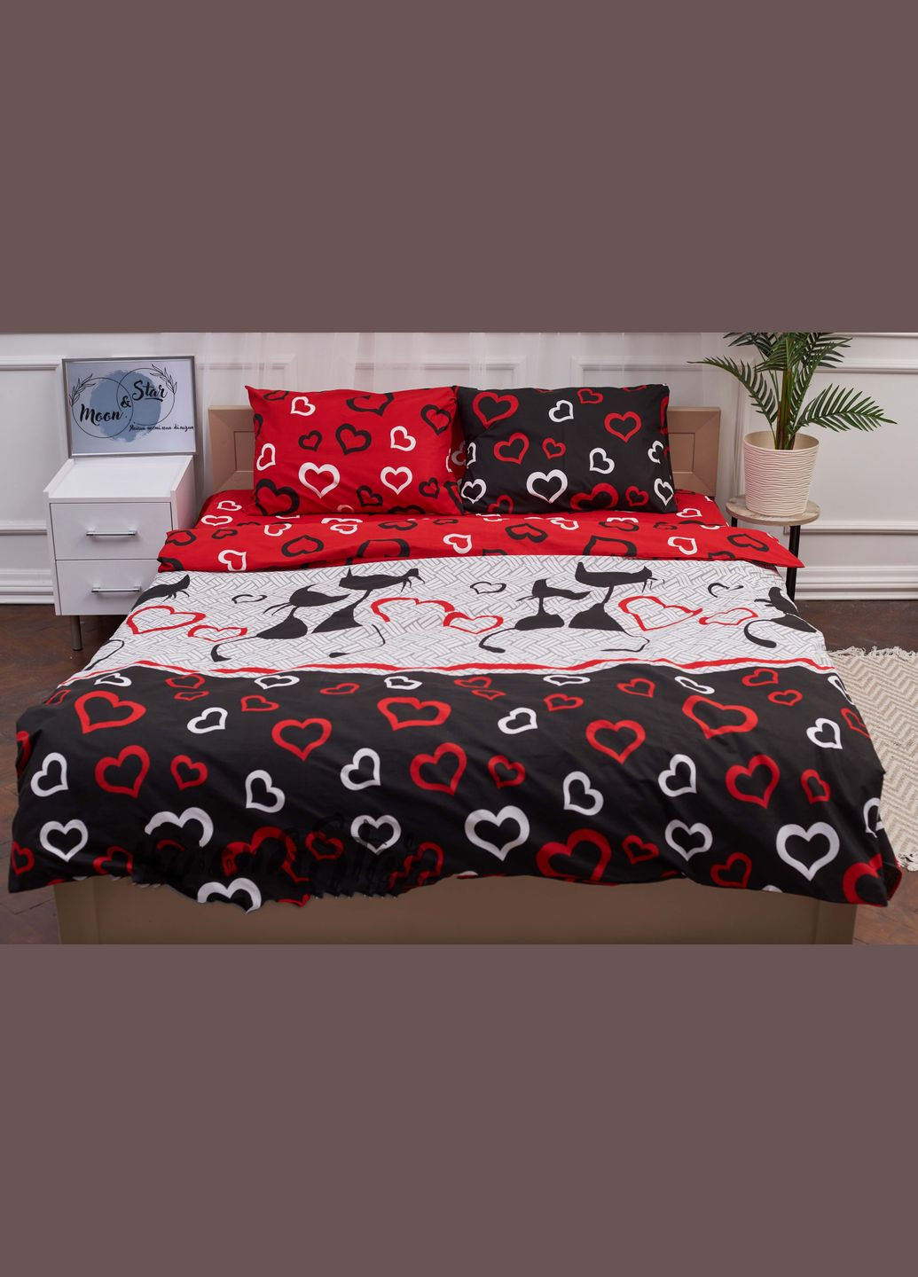 Комплект постельного белья семейный 160х220х2 наволочки 2х70х70 Бязь Gold Люкс (MS-820001180) Moon&Star Love Cats (285716889)