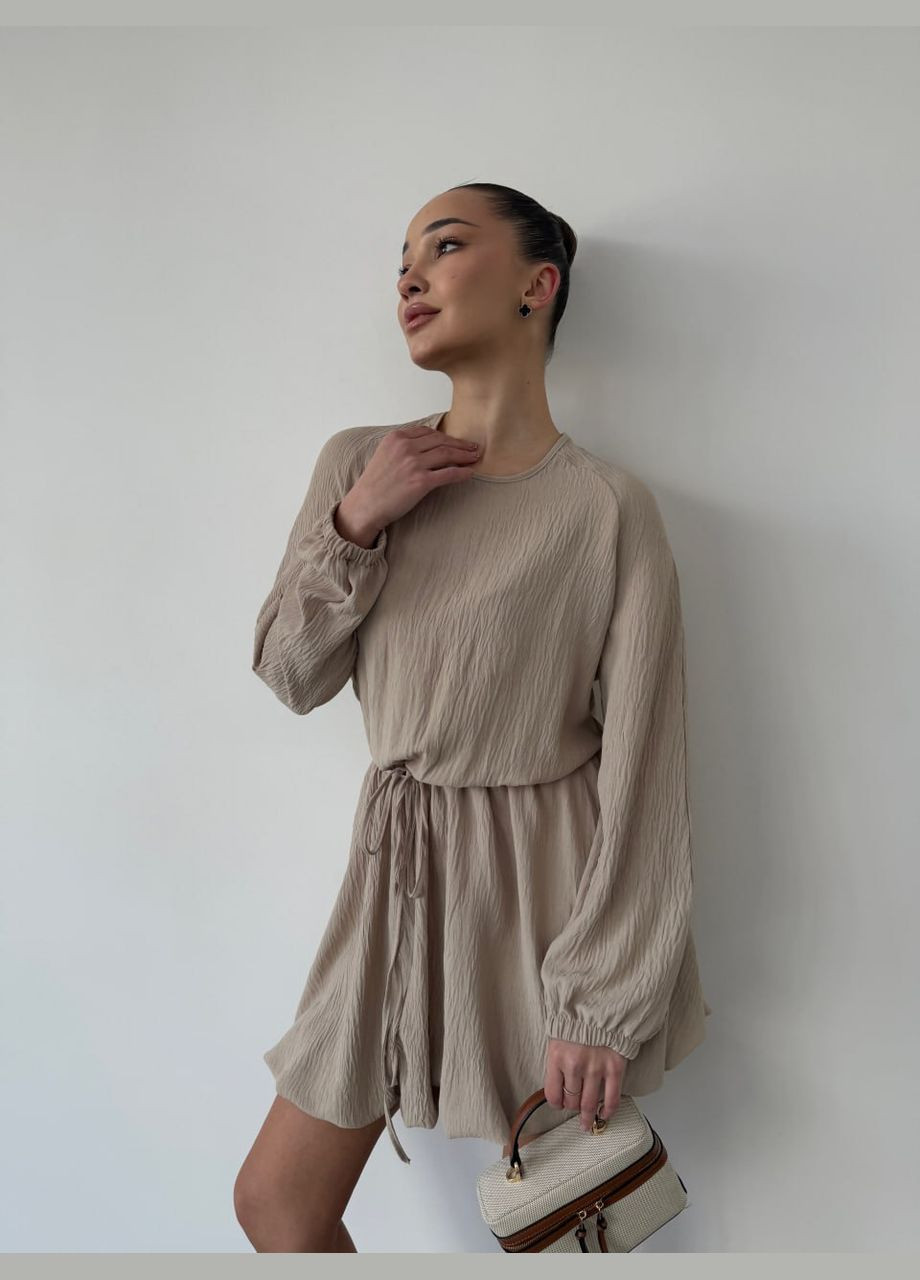 Бежева сукня з поясом Fashion