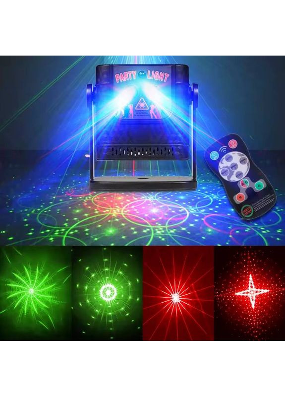 Лазерна установка Party Light, з пультом управління, двоколірна, музична, живлення через USB No Brand (363131255)