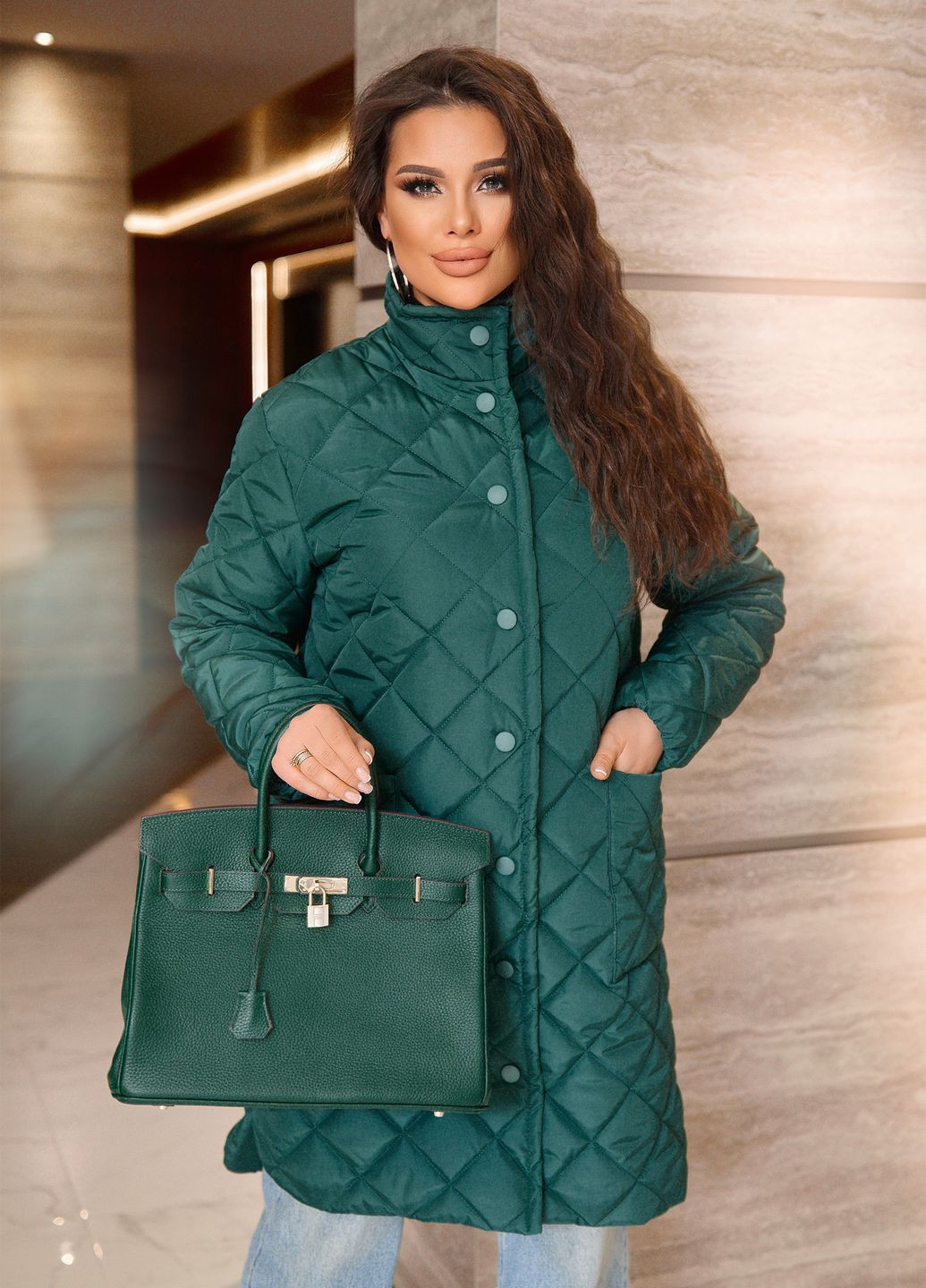 Зеленая демисезонная демисезонная куртка куртка-пальто No Brand