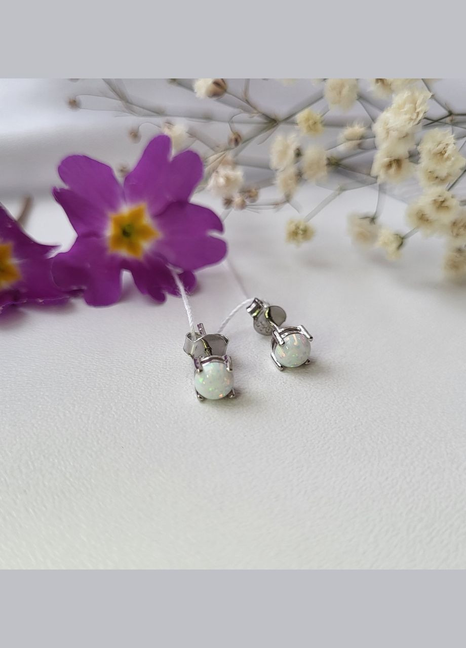 Срібні Сережки гвоздики на фіксаторах з білим опалом срібло 925 проби Родоване ск2опб/1186 0.90г No Brand (306742765)