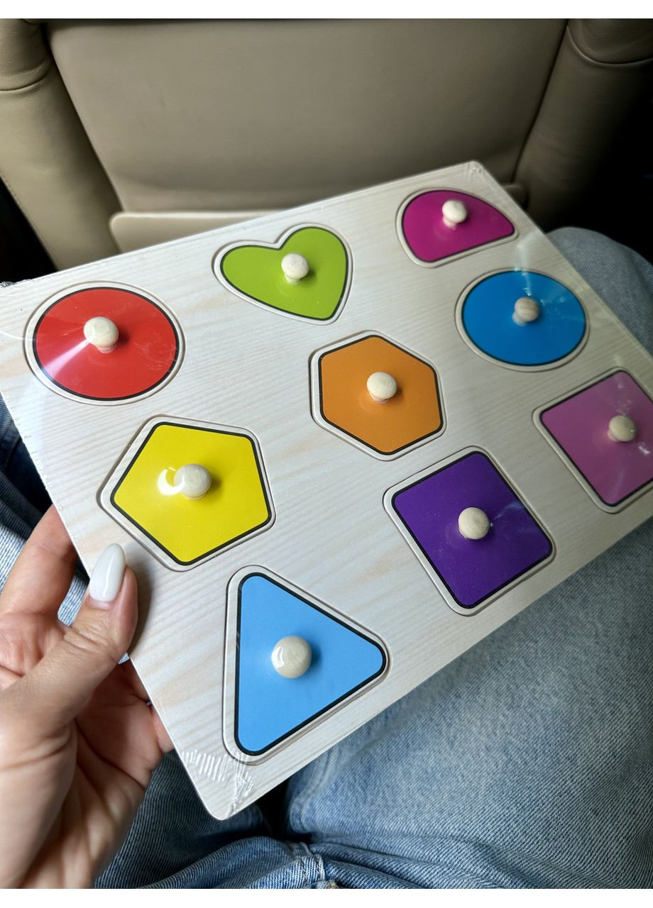 Деревянный пазл-вкладыш с ручками “Геометрические фигуры” | Развивающая игрушка для детей No Brand (364553193)